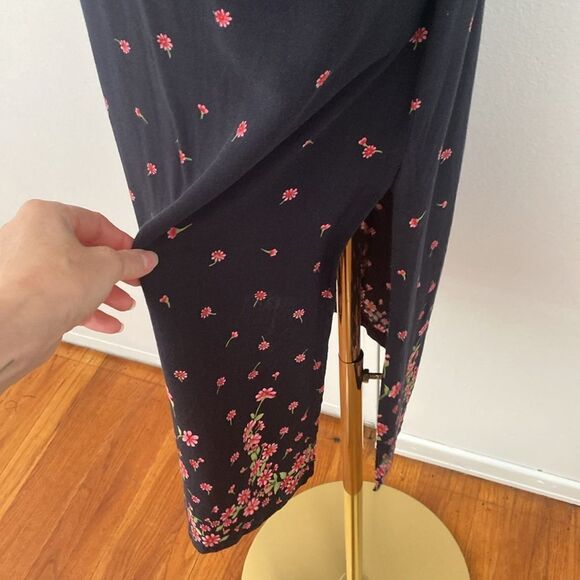 Vintage Navy Blue Floral 90's Tie Back Midi Dress Size Small/ Medium - Picture 5 of 14